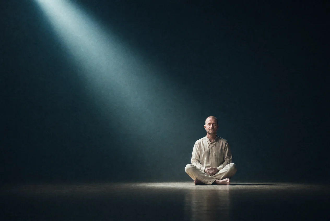Mike Akar in Meditation mit geschlossenen Augen — Mentalcoaching und spirituelle Begleitung