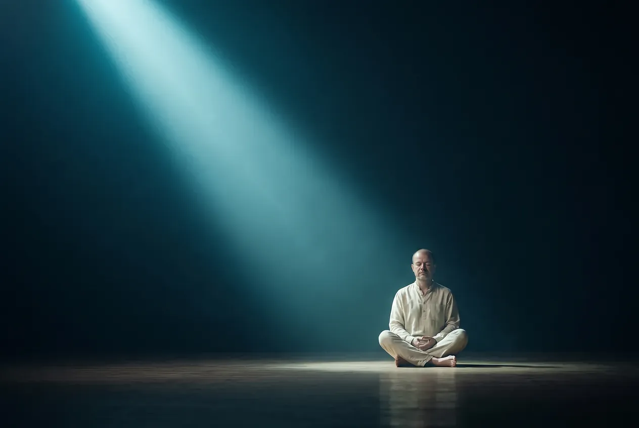 Mike Akar in Meditation mit geschlossenen Augen — Mentalcoaching und spirituelle Begleitung