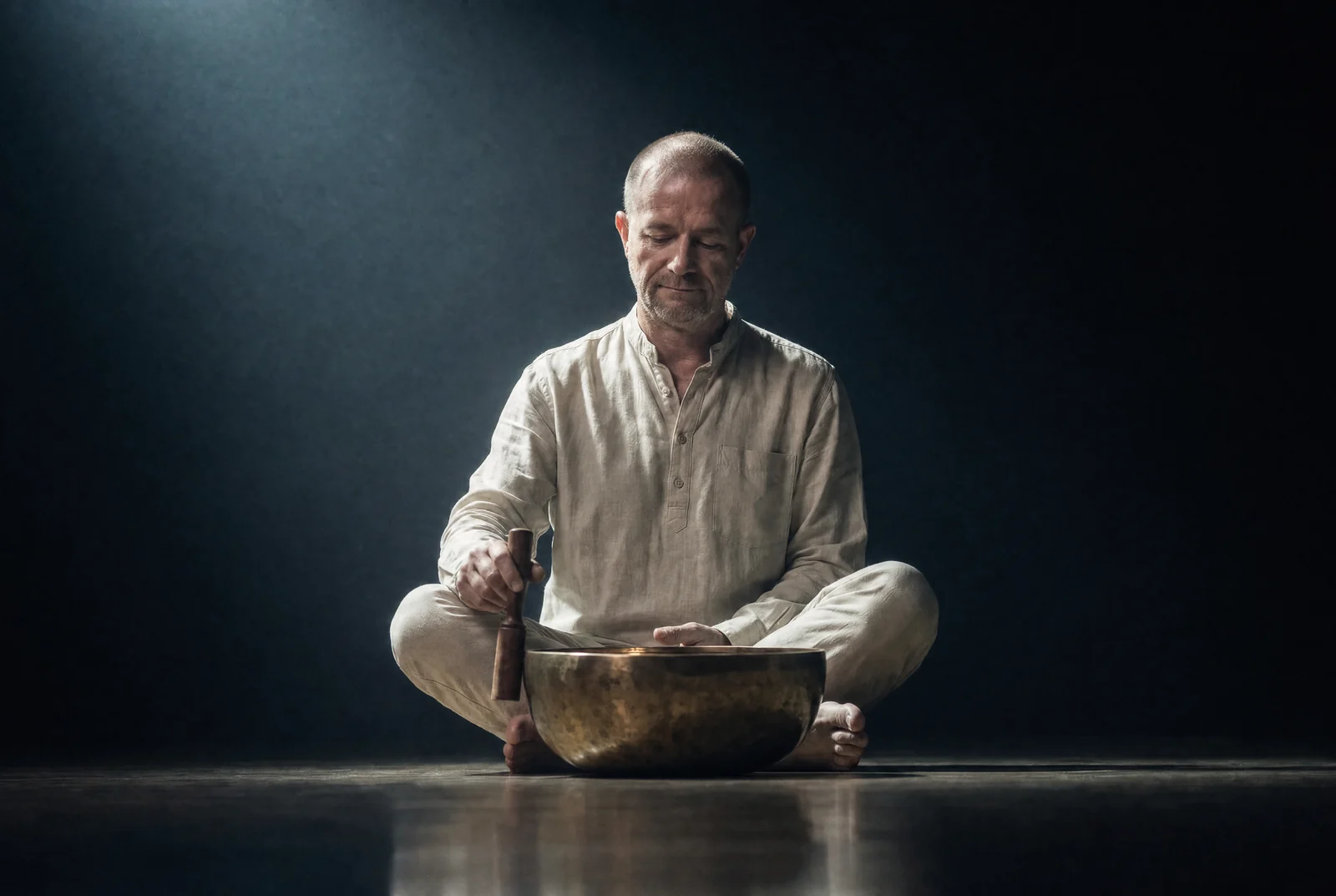 Mike Akar mit Klangschale — Klangarbeit 2015