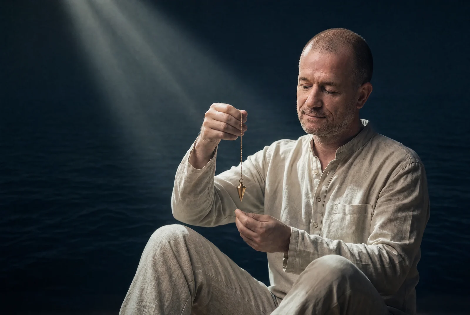 Mike Akar mit Pendel in der Hand — feine Wahrnehmung 2014